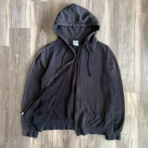 Vintage Sun Faded Black Blank Zip Up Hoodie Men's Size L Grunge 1990s Distressed